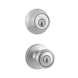 Kwikset Tylo Keyed Entry Knob And Single Cylinder Deadbolt With Smartkey Combo Pack Satin Chrome