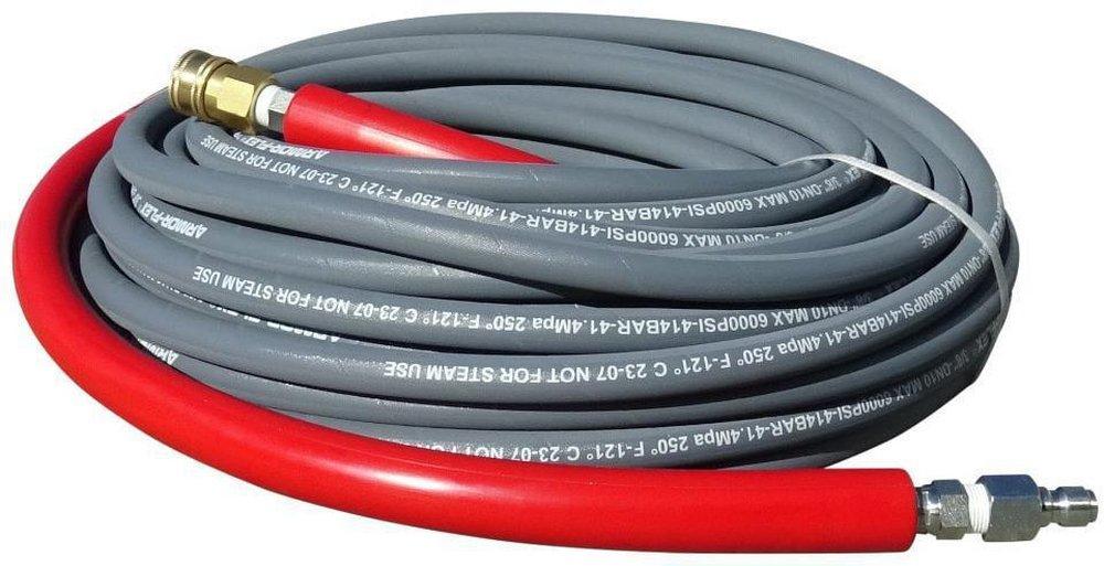 Pressure-Pro 100-Foot (3/8") 6000 PSI Gray Non-Marking High Pressure Hose w/ Quick Connectors (Hot / Cold Water) 
