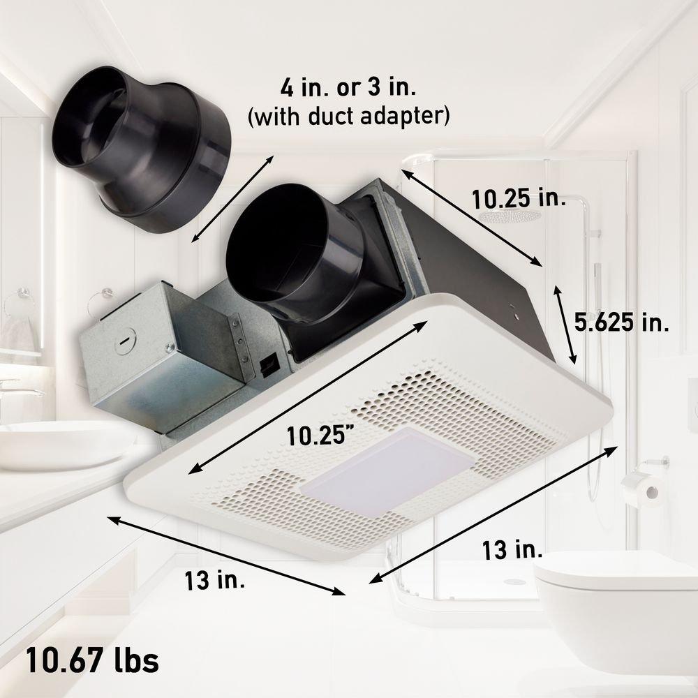 50-80-110 CFM Ceiling Mount Bathroom Ventilation Fan with LED Light & Bluetooth Speaker in White - 0.3-1.1 Sones - Energy Star Rated 