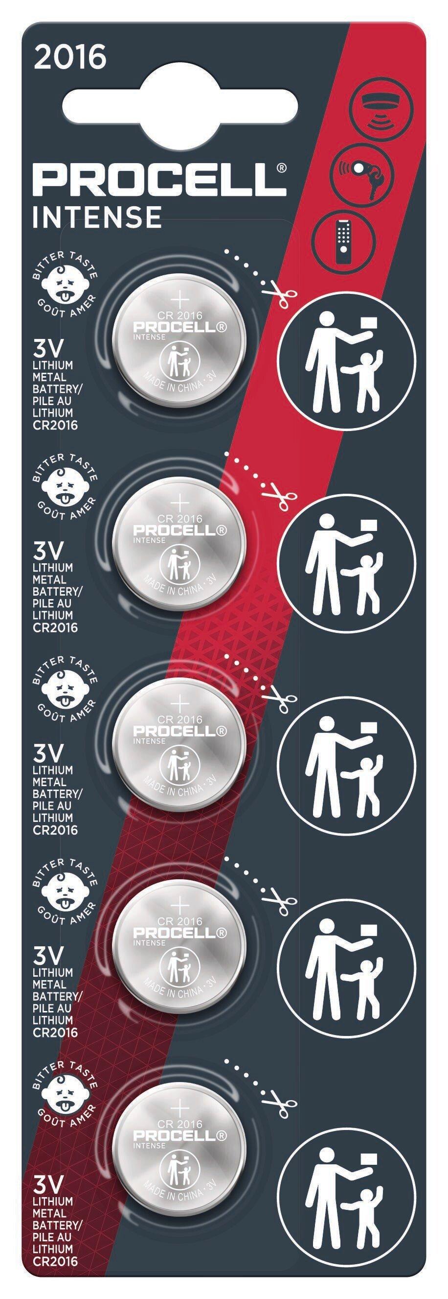 Lithium Coin Intense 2016 Batteries, 3V, 10-year Shelf Life, Tearstrip Pack of 5 