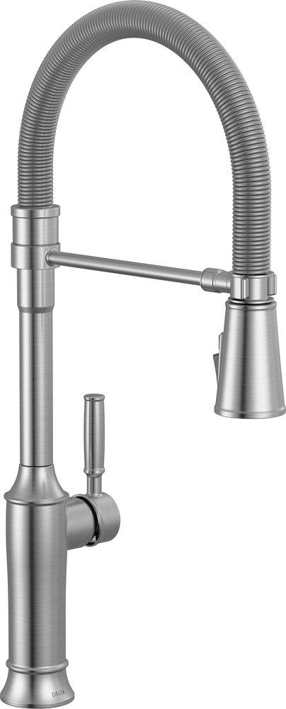 SINGLE-HANDLE PULL-DOWN SPRING KITCHEN FAUCET IN LUMICOAT ARCTIC STAINLESS 