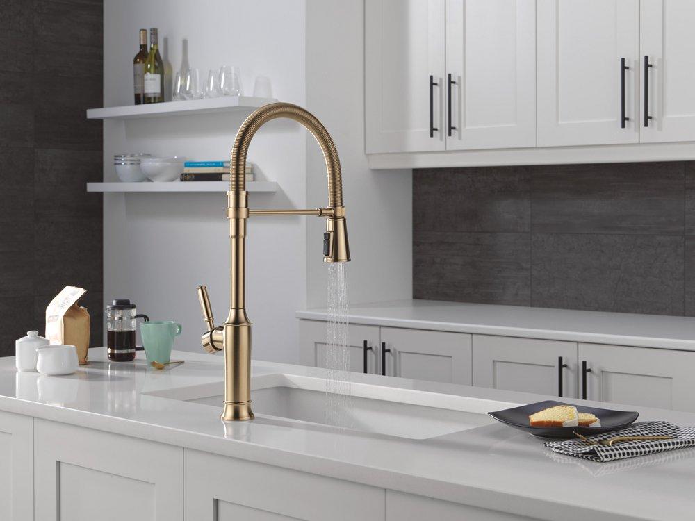 SINGLE-HANDLE PULL-DOWN SPRING KITCHEN FAUCET IN LUMICOAT CHAMPAGNE BRONZE 