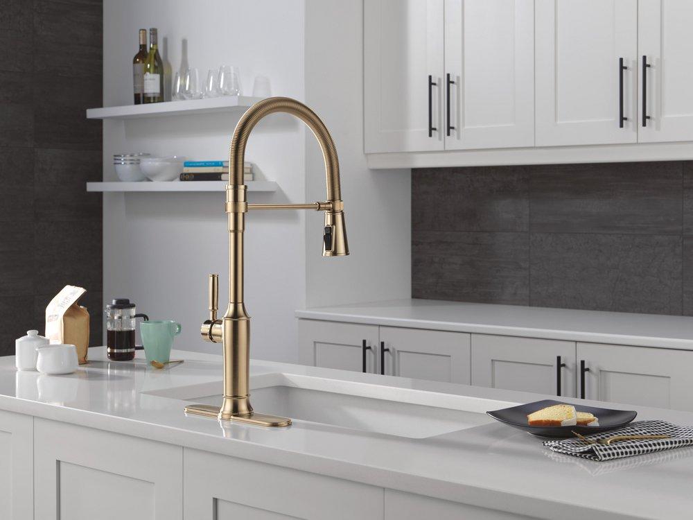 Single Handle Pull Down Kitchen Faucet in Lumicoat Champagne Bronze 
