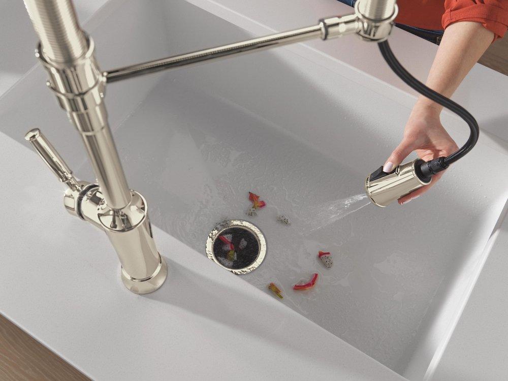 SINGLE-HANDLE PULL-DOWN SPRING KITCHEN FAUCET IN LUMICOAT POLISHED NICKEL 