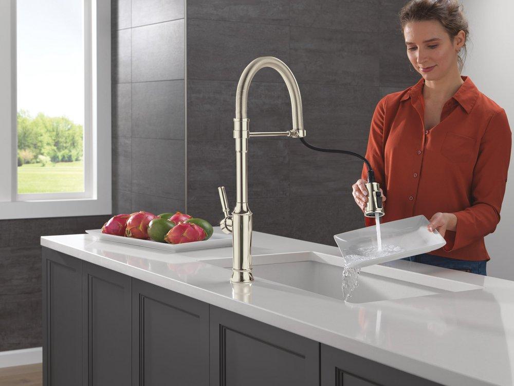 SINGLE-HANDLE PULL-DOWN SPRING KITCHEN FAUCET IN LUMICOAT POLISHED NICKEL 