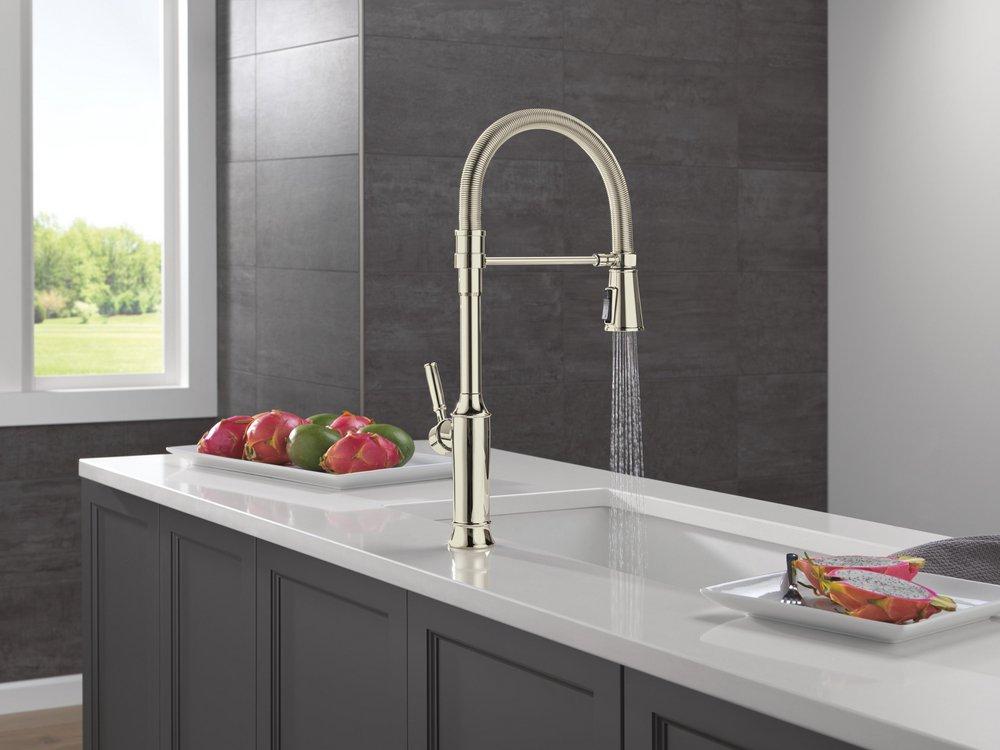 SINGLE-HANDLE PULL-DOWN SPRING KITCHEN FAUCET IN LUMICOAT POLISHED NICKEL 
