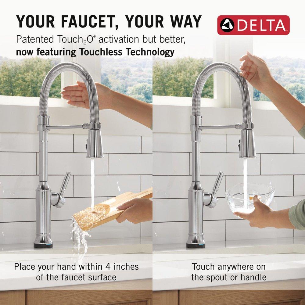 TOUCH2O TECHNOLOGY KITCHEN FAUCET WITH TOUCHLESS TECHNOLOGY IN LUMICOAT ARCTIC STAINLESS 