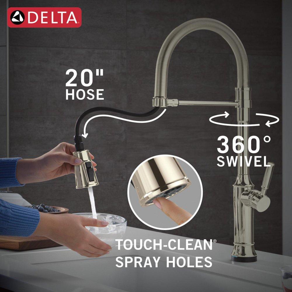 TOUCH2O TECHNOLOGY KITCHEN FAUCET WITH TOUCHLESS TECHNOLOGY IN LUMICOAT POLISHED NICKEL 