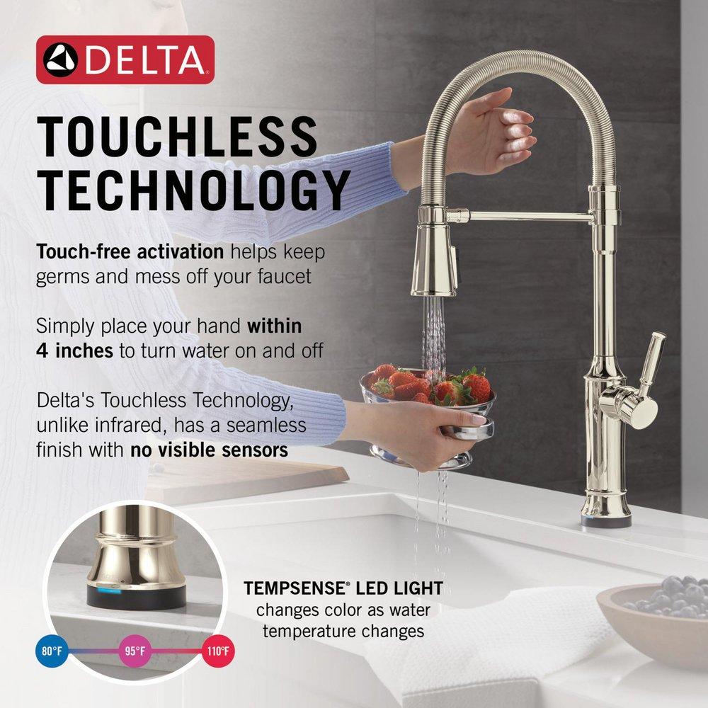 TOUCH2O TECHNOLOGY KITCHEN FAUCET WITH TOUCHLESS TECHNOLOGY IN LUMICOAT POLISHED NICKEL 