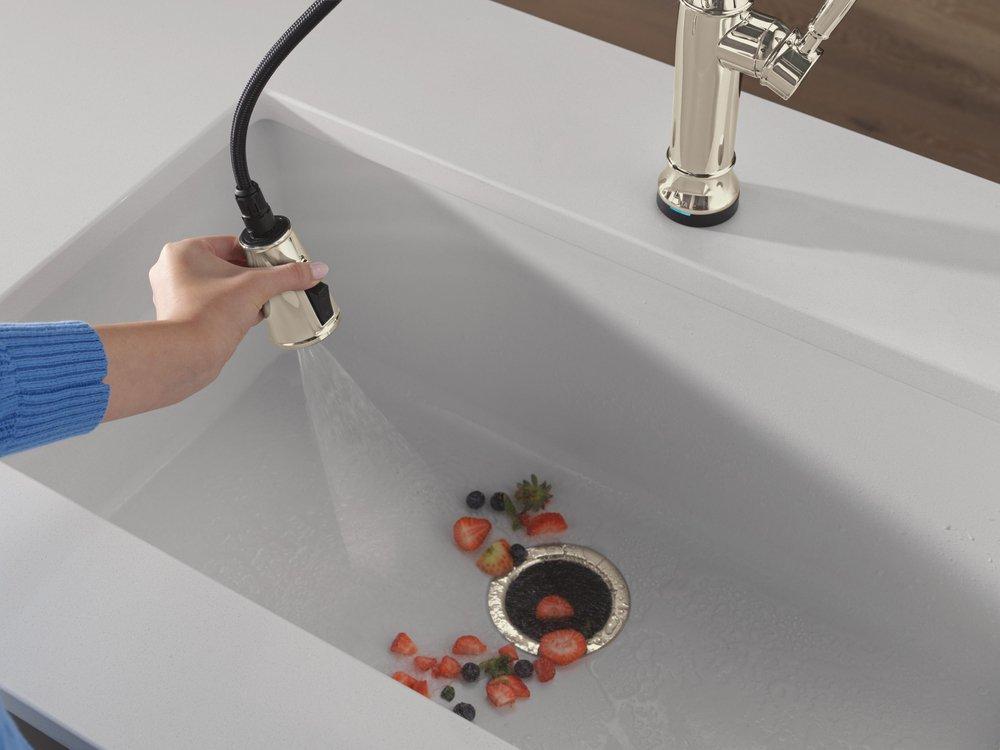 TOUCH2O TECHNOLOGY KITCHEN FAUCET WITH TOUCHLESS TECHNOLOGY IN LUMICOAT POLISHED NICKEL 