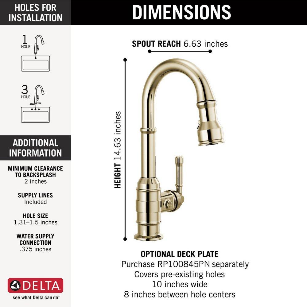 DELTA BRODERICK SINGLE HANDLE PULL-DOWN BAR / PREP FAUCET 