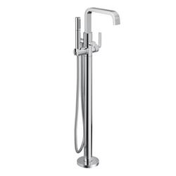 Single Handle Floor Mount Tub Filler with Hand Shower in Chrome