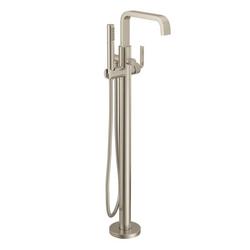 Single Handle Floor Mount Tub Filler with Hand Shower in Brushed Nickel