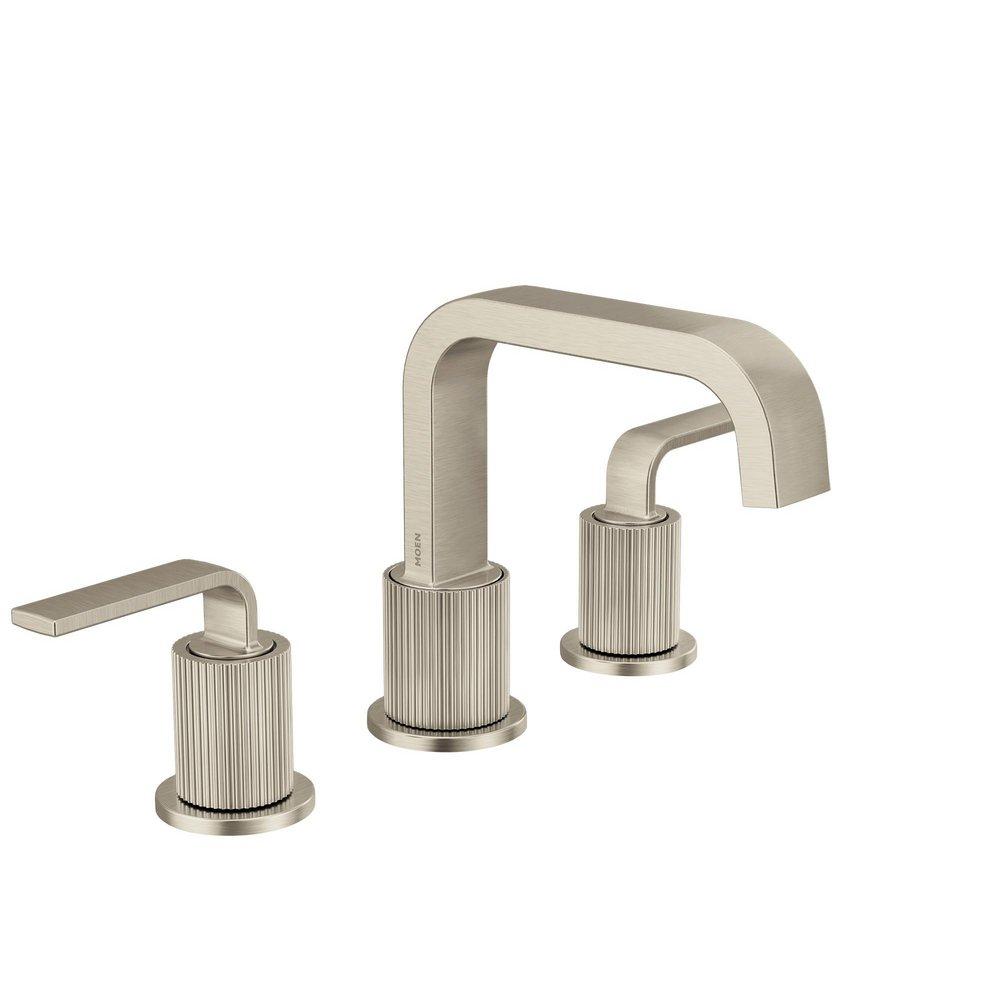 BRUSHED NICKEL TWO-HANDLE HIGH ARC BATHROOM FAUCET 