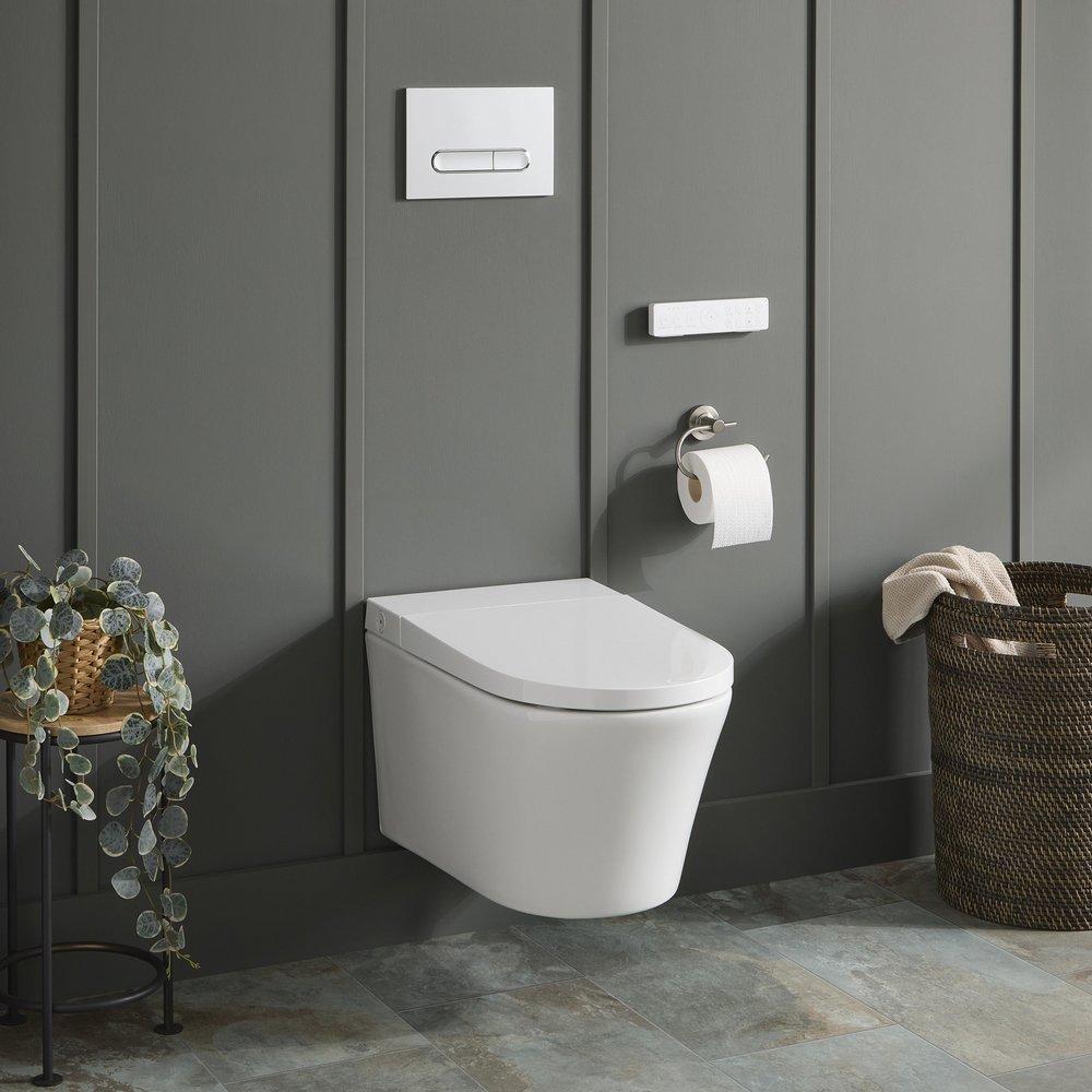 GLINDA DUAL-FLUSH WALL-MOUNT ELONGATED SMART TOILET WITH IN-WALL CARRIER - MATTE CHROME HARDWARE 