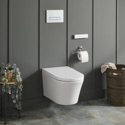Dual Flush Wall Mount Smart Toilet in White with Matte Chrome Hardware