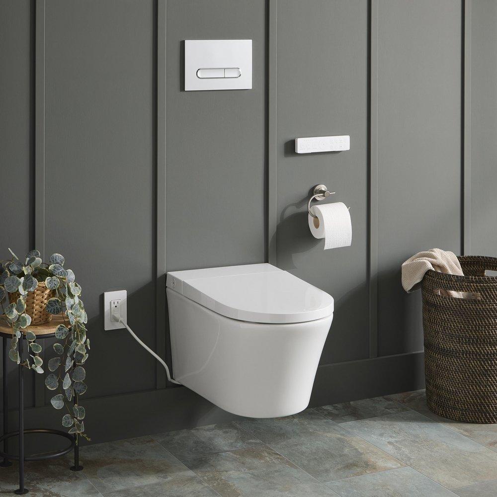 GLINDA DUAL-FLUSH WALL-MOUNT ELONGATED SMART TOILET WITH IN-WALL CARRIER - MATTE CHROME HARDWARE 