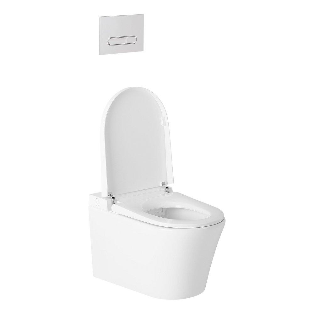 Signature Hardware White GLINDA DUAL-FLUSH WALL-MOUNT ELONGATED SMART TOILET WITH IN-WALL CARRIER 