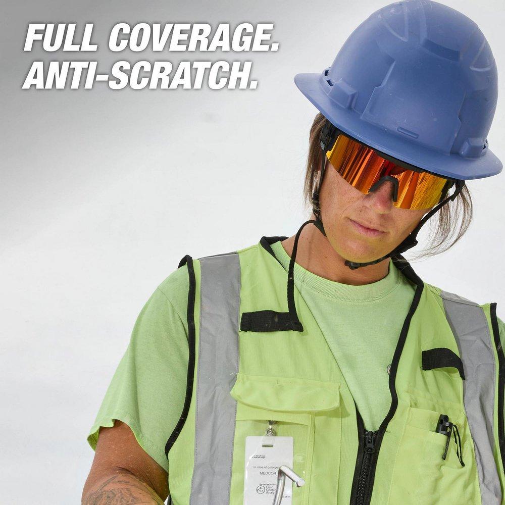 Wrap Around Safety Glasses with Red Mirrored Anti-Scratch Lenses 
