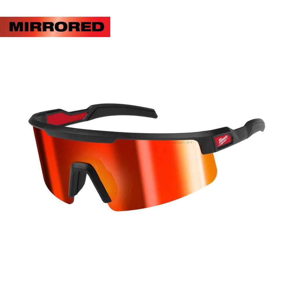 Wrap Around Safety Glasses with Red Mirrored Anti-Scratch Lenses 