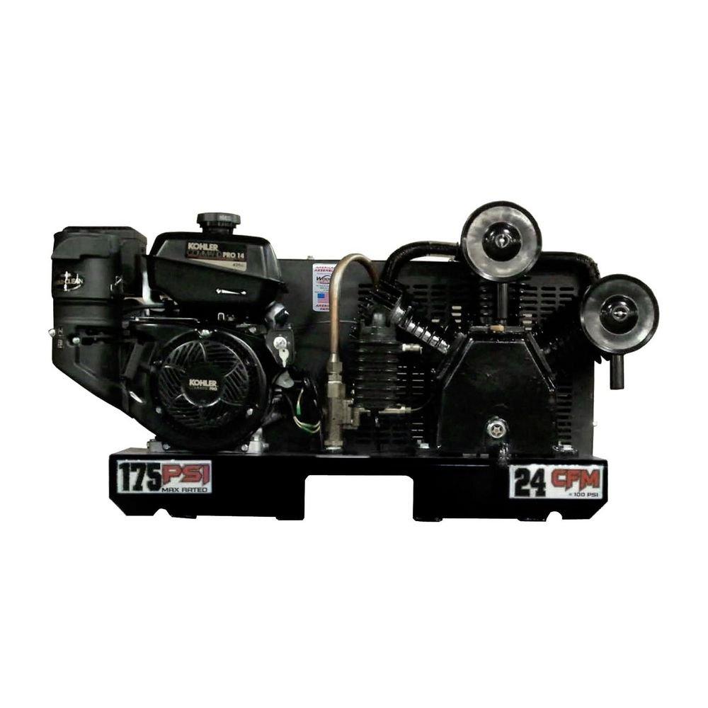 14 Hp Kohler Pro Electric Start 24Cfm 100Psi 175Psi Max Two Stage Skid Mount - No Tank 
