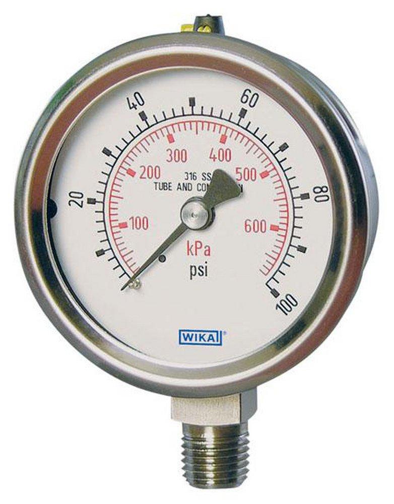 WIKA White 1/4 in. 30 psi Stainless Steel Lower Mount Pressure Gauge in Stainless Steel 