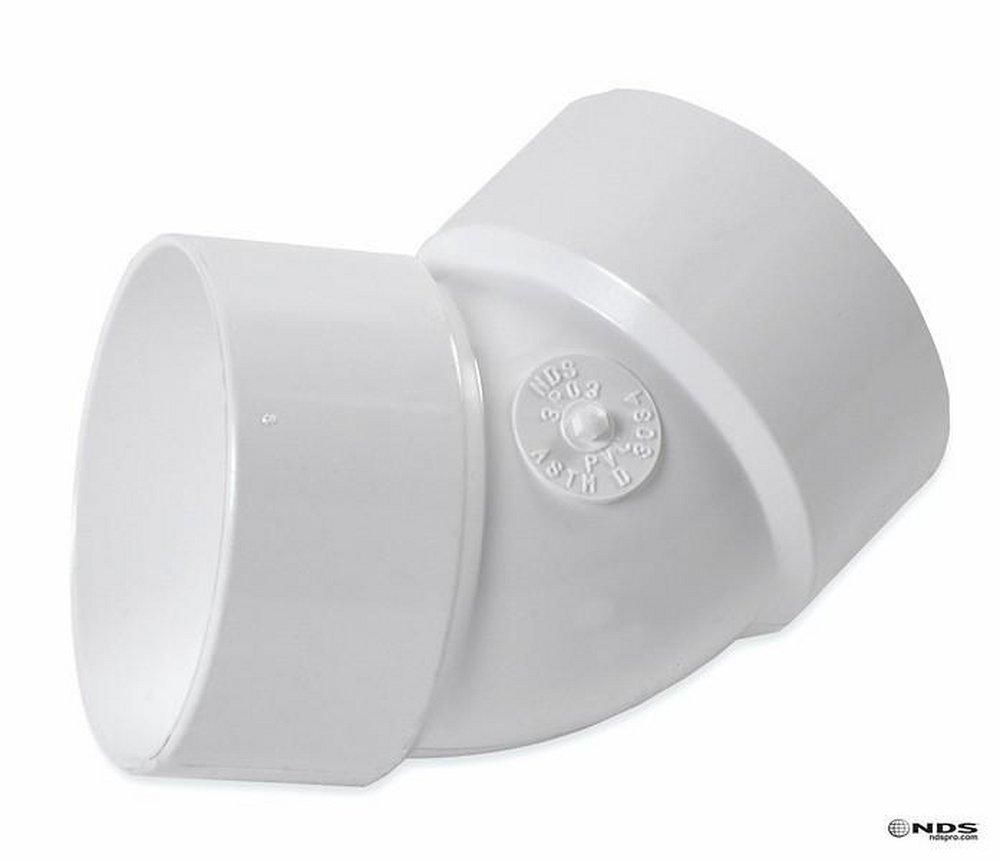 NDS White Solvent Weld and Drain Straight PVC 45 Degree Elbow with 1/8 Degree Bend 