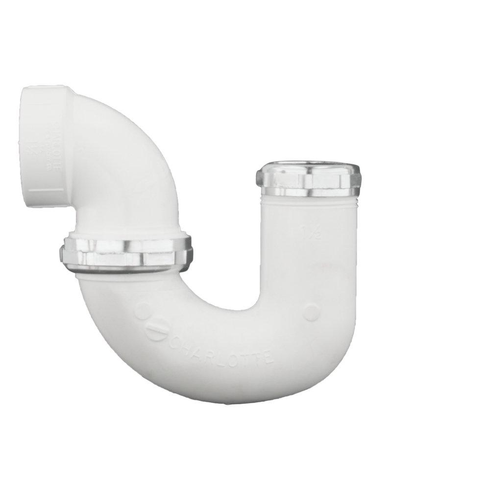 White PVC DWV LA Pattern P-Trap with Chrome Nut (1-1/2 & 1-1/4 in. 
