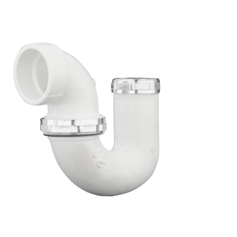 White PVC DWV LA Pattern P-Trap with Chrome Nut (1-1/2 & 1-1/4 in. 