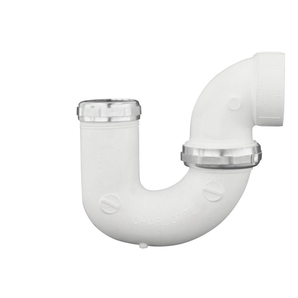 White PVC DWV LA Pattern P-Trap with Chrome Nut (1-1/2 & 1-1/4 in. 