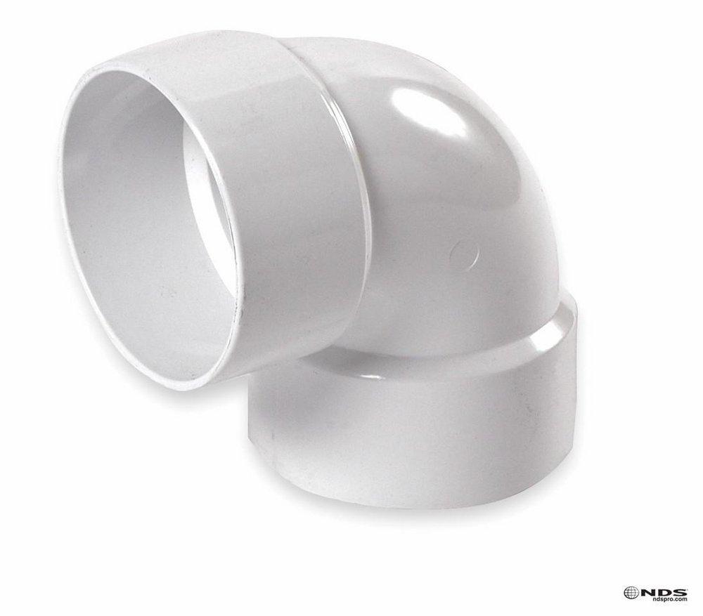 NDS White Slip Sewer and Drain Straight PVC 90 Degree Elbow with 1/4 Degree Bend 
