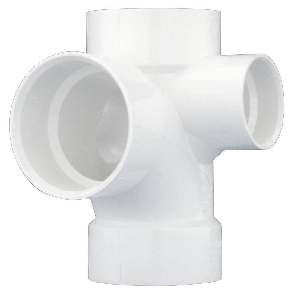 White PVC DWV Sanitary Tee with 2 