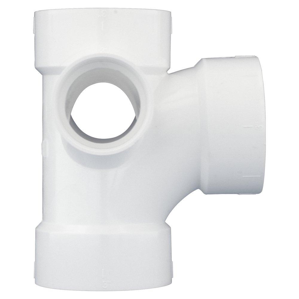 White PVC DWV Sanitary Tee with 2 