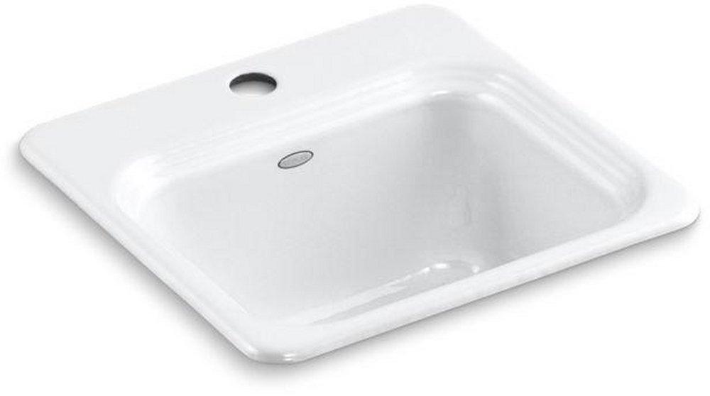 KOHLER White 15 x 15 in. 1 Hole Drop-in Cast Iron Bar Sink 