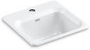 KOHLER White 15 x 15 in. 1 Hole Drop-in Cast Iron Bar Sink 