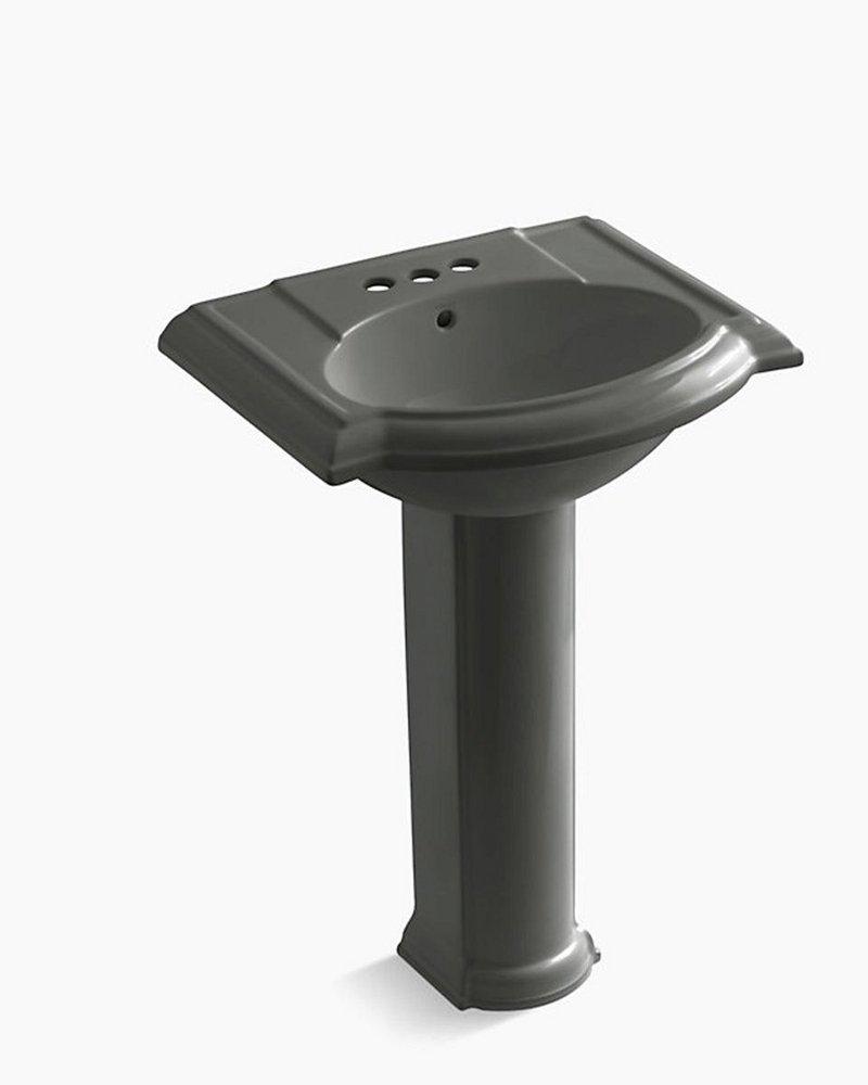 KOHLER Thunder&trade; Grey 3-Hole Bathroom Oval Lavatory Sink with 4 in. Faucet Centerset and Center Drain 