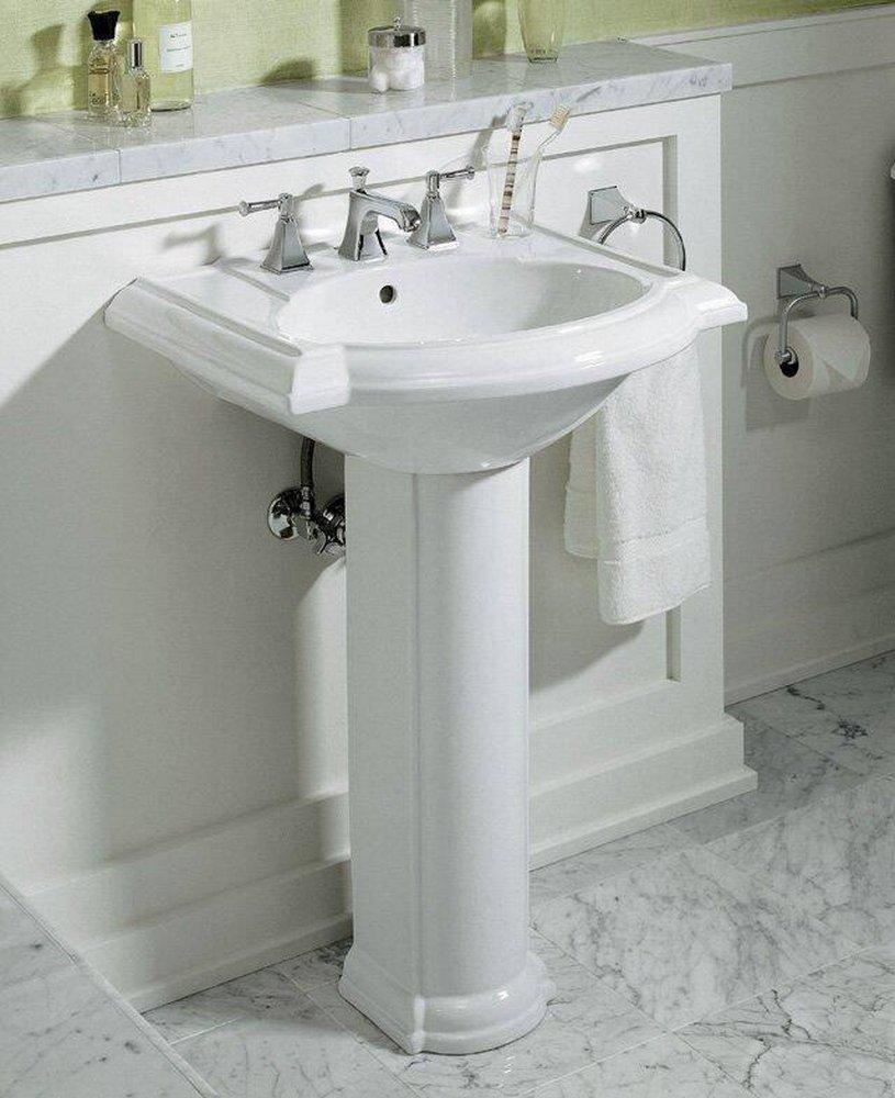 KOHLER White 3-Hole Bathroom Oval Lavatory Sink with 8 in. Faucet Centerset and Rear Drain 