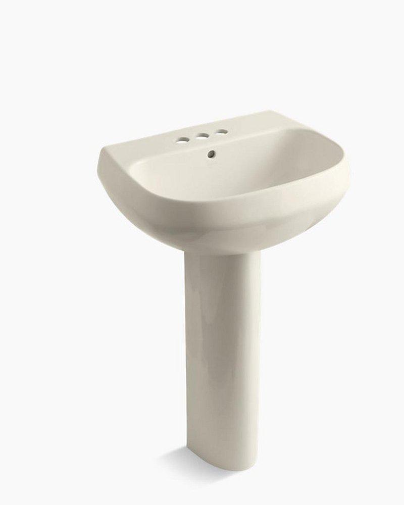 KOHLER Almond 3-Hole Bathroom Lavatory Sink with 4 in. Faucet Centerset 