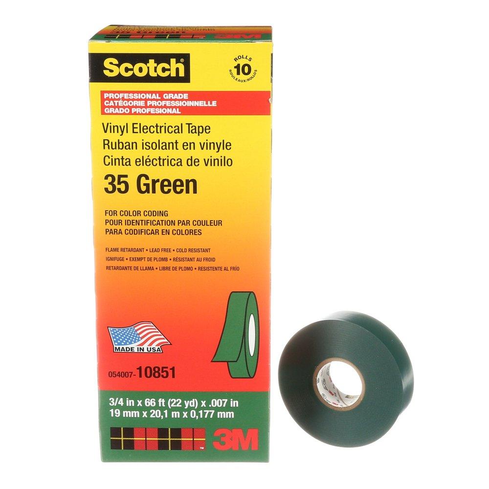 3M&trade; Scotch&reg; Green 3/4 in. Electric Insulation Tape in Red 