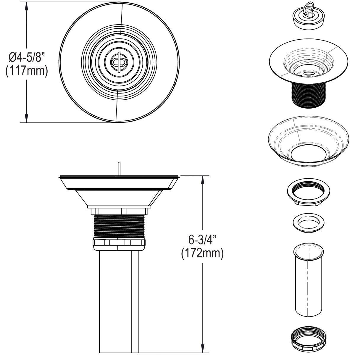 Elkay Polished Stainless Steel 3-1/2 in. Drain with Stopper 