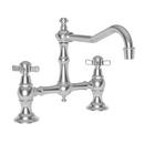 2-Hole Bridge Kitchen Faucet with Double Metal Cross Handle in Polished Chrome