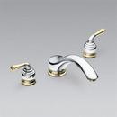 Double Lever Handle Roman Tub Faucet with Handle Insert in Polished Chrome and Polished Brass