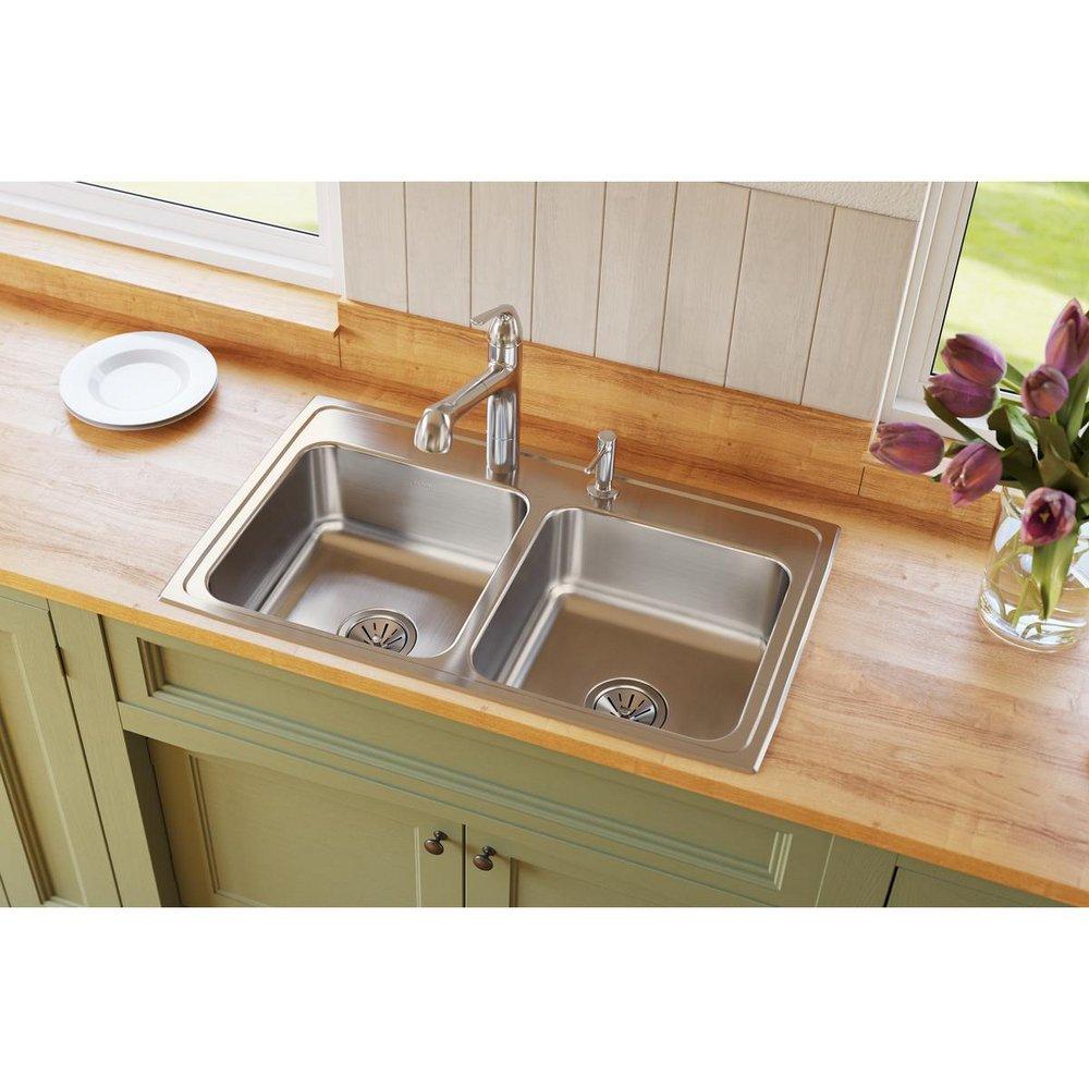 Elkay Lustrous Satin 33 x 19-1/2 in. Stainless Steel Double Bowl Drop-in Kitchen Sink in Lustrous Satin 