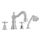 Perrin & Rowe&reg; Polished Chrome 20 gpm 4-Hole Deckmount Tub Filler with Hand Shower with Double Cross Handle 