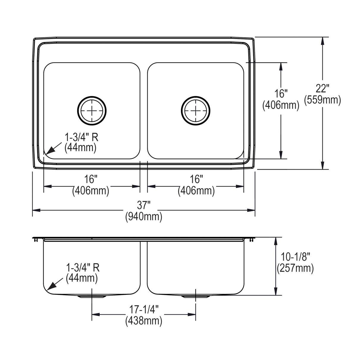 Elkay Lustrous Satin 37 x 22 in. Stainless Steel Double Bowl Drop-in Kitchen Sink in Lustrous Satin 