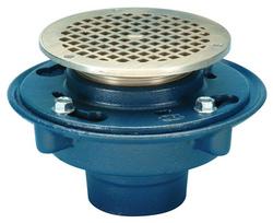 2 in. Push On Cast Iron Floor Drain with 5 in. Round Nickel Bronze Strainer