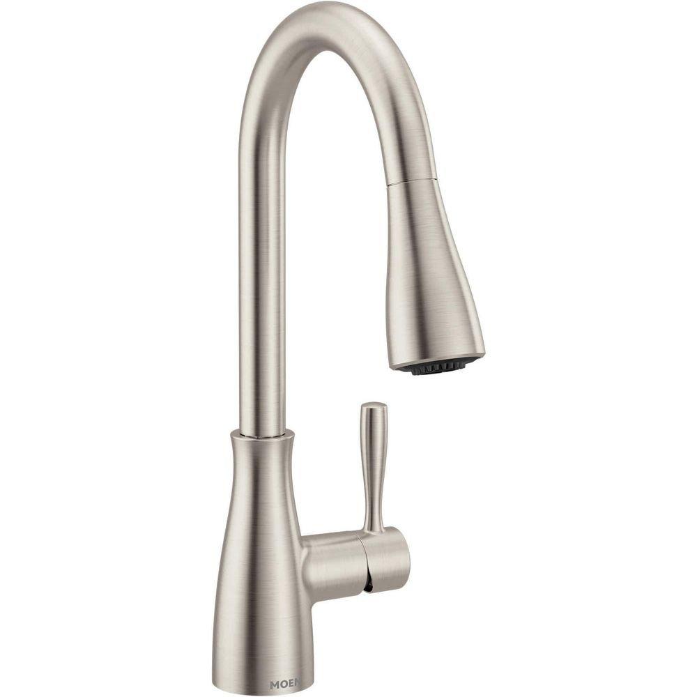 Single Handle Pull Down Kitchen Faucet in Stainless Steel 