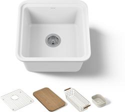 18 in. Undermount Fireclay Single Bowl Workstation Bar Sink in White