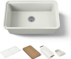 30 in. Undermount Fireclay Single Bowl Workstation Kitchen Sink in Dune