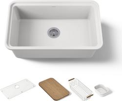 30 in. Undermount Fireclay Single Bowl Workstation Kitchen Sink in White